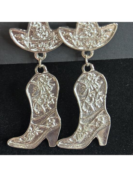 Jewelry - Vintage Silver Tone Western Cowboy Boot Earrings